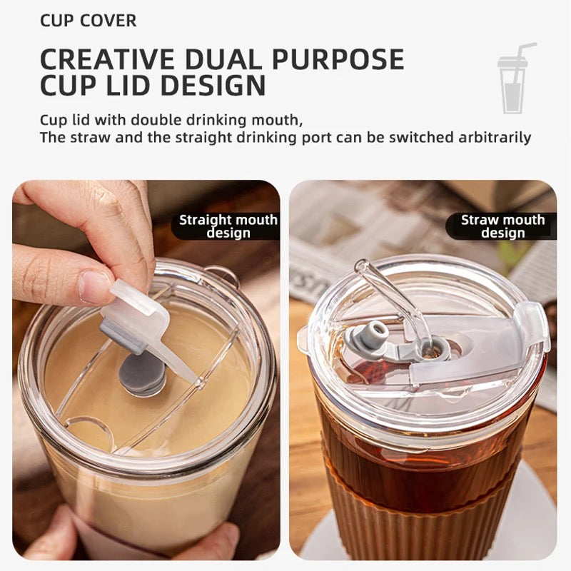 Minimalist Style Glass Straw Cup With Thermal Insulation