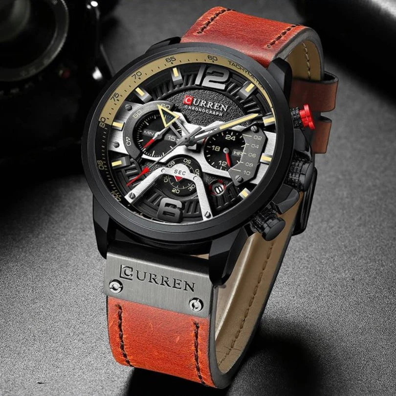 CURREN Unique Design Mens Business Quartz Watch Leather Strap Waterproof Sports Chronograph # 8329