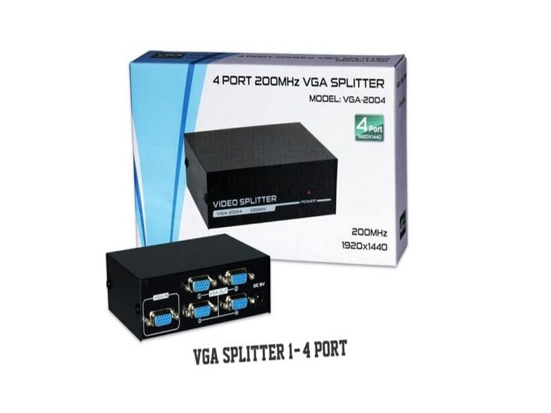 4 Port Powered VGA Splitter 1 in 4 Out 200Mhz  Video Distribution Duplicator for 1 PC to 4 Monitors Projector