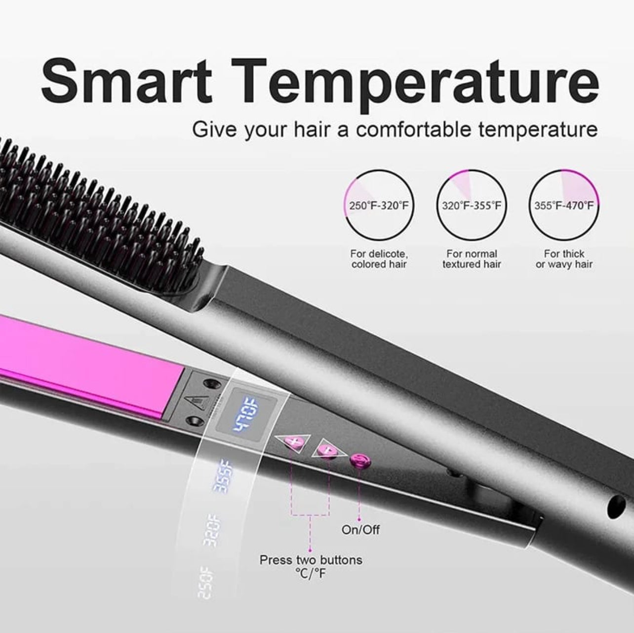 3-in-1 hair straightener, curling iron, hair straightening comb, with LED temperature display, four-level adjustment, fast heating hairdressing tools