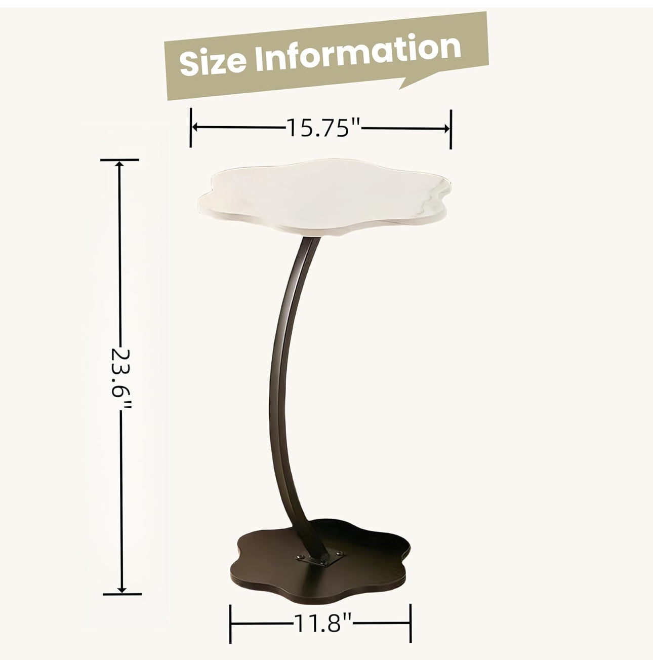 Side Table, Modern C Shaped End Table for Small Spaces, Small Couch Side Tables That Slide Under, Wood Coffee Table for Sofa Black/White