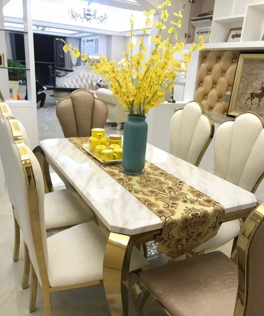 Decor-Bill White Marble Dinning Table + 6 Chairs