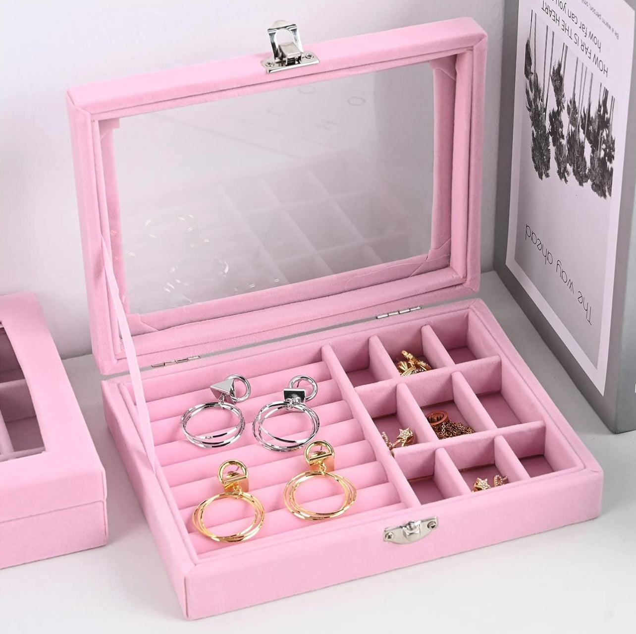 Jewelry Box Jewelry Organizer Cloth Home Place Jewelry Jewelry Watch Earrings Ring Packing Box Removable Divider Jewelry Organizer Jewelry Organiser - Pink & White Only