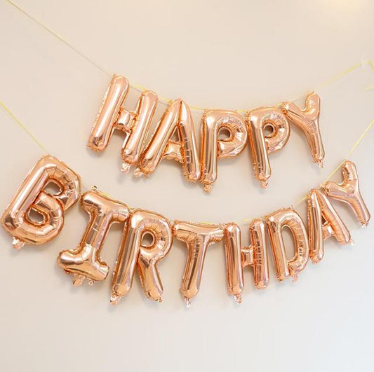 " Happy Birthday " text Foil Balloons - Rose Gold