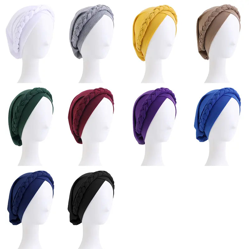 Solid Colour Braided Hair Bonnet