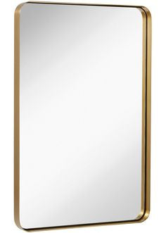 Bathroom Mirror, 60x40cm Brushed Brass Wall Mirror, Rounded Rectangle Mirror for Vanity,