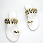 Women Fashionable Comfortable Flat Sandals With White Fabric, Gold Buckle Design And Round Toe Opening For Daily Wear - Various Colours