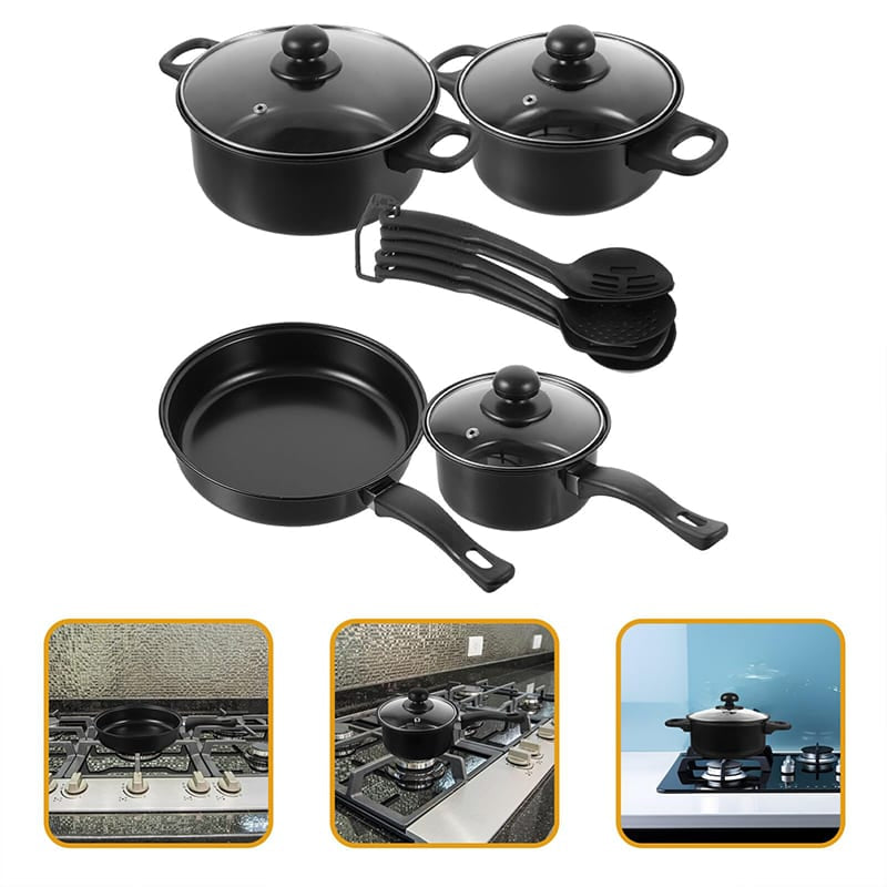 13Pcs Cast Iron Pots and Pan Set Non-Stick Frying Cooking Pots Cookware with Utensils for Kitchen