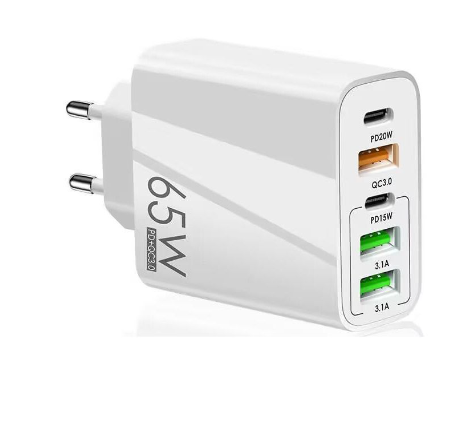 65W PD Fast Charging Charger - 3USB Ports/2 Type C - White