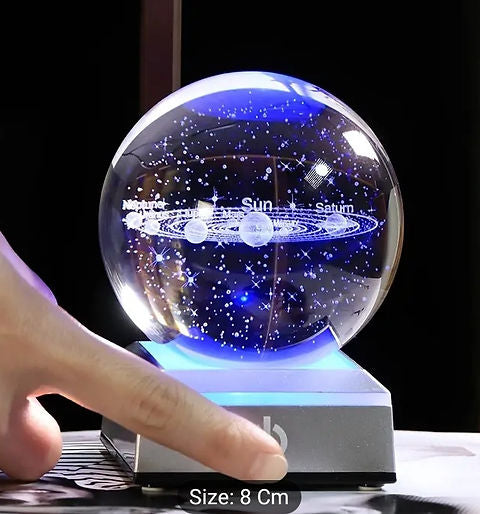 3D Solar System Crystal Ball With Light Up Base