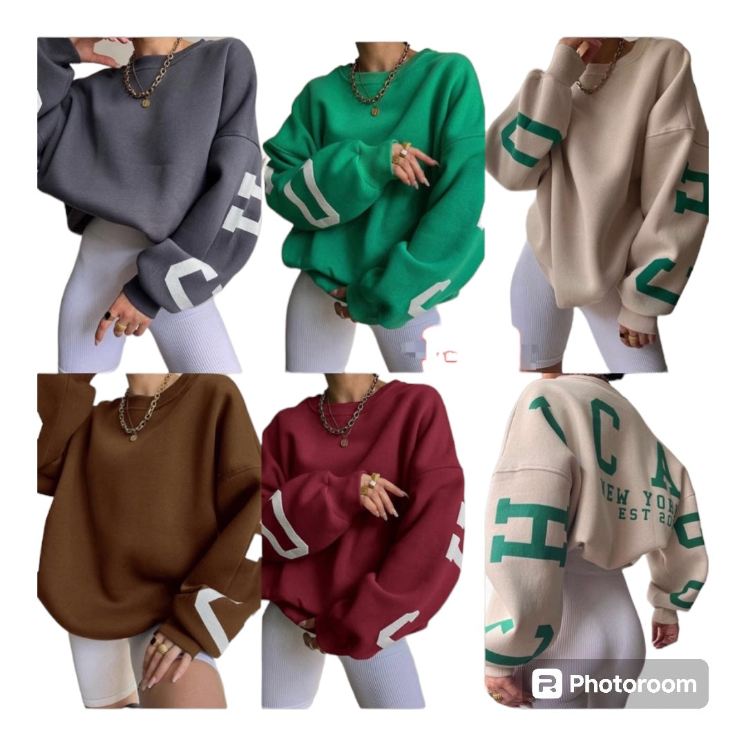 Women's Long Sleeve Baggy Sweatshirt Ladies Fleece Pullover Jumper Top Oversized