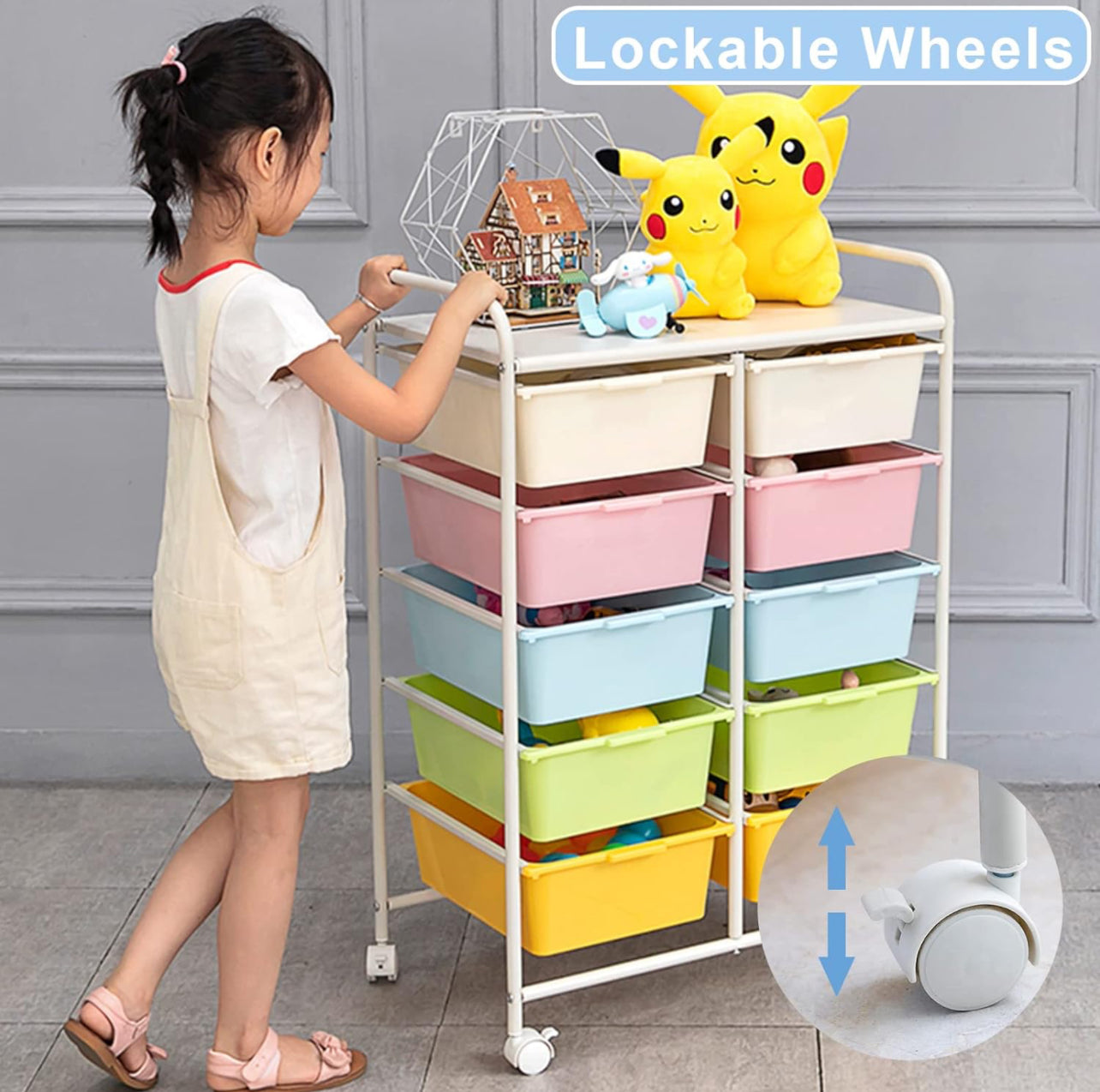 10 Drawers Rolling Storage Cart, Multicolor