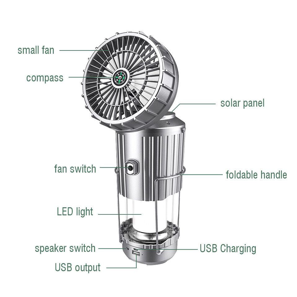 Solar Rechargeable Lantern with Fan ,Speaker and Power Bank