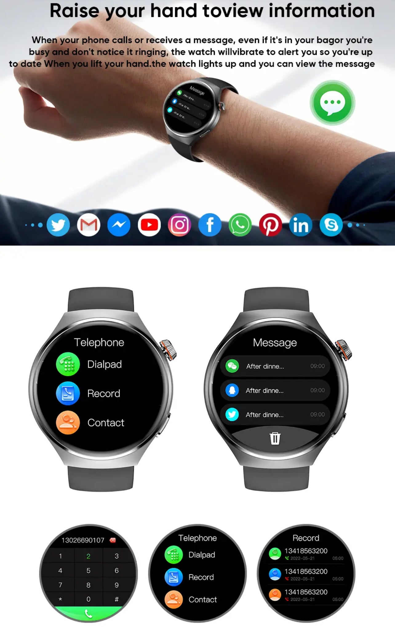 Senbono MT26 New Model Smart Watch For Men - Amoled Big Round Screen,Waterproof,BT Music,Answer Calls,IOS,Android Huawei Compatible