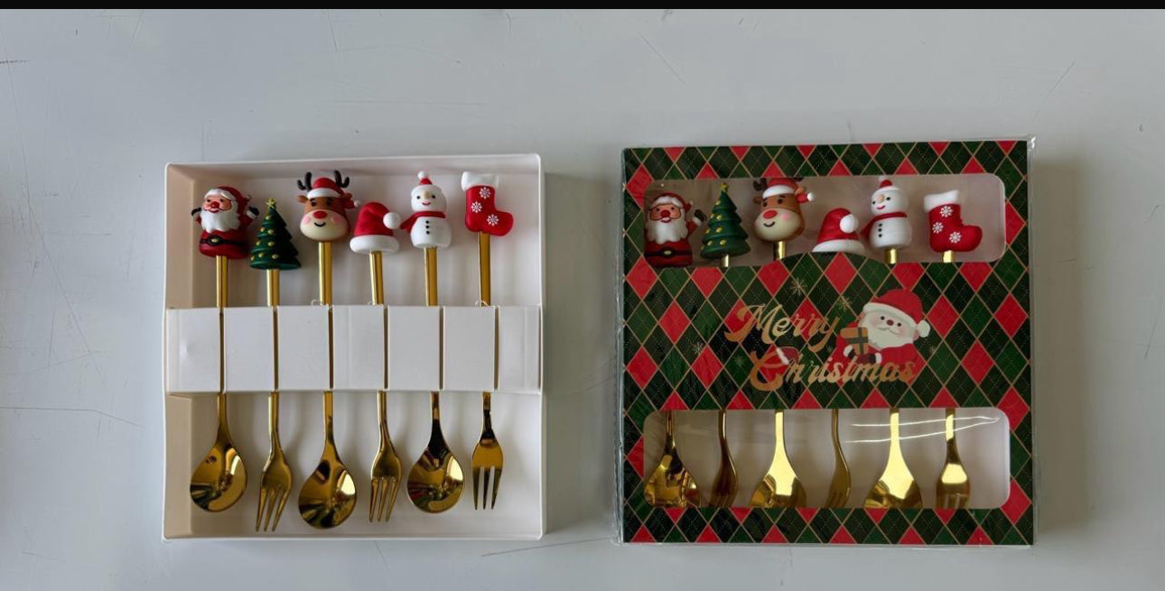 Christmas Themed Cutlery Set 6pc In Gold & Silver