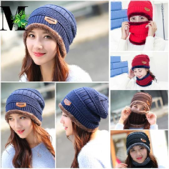 Women Winter Beanie Hat Scarf Set Warm Fleece Lined Slouchy Thick Baggy Knit Skull Cap