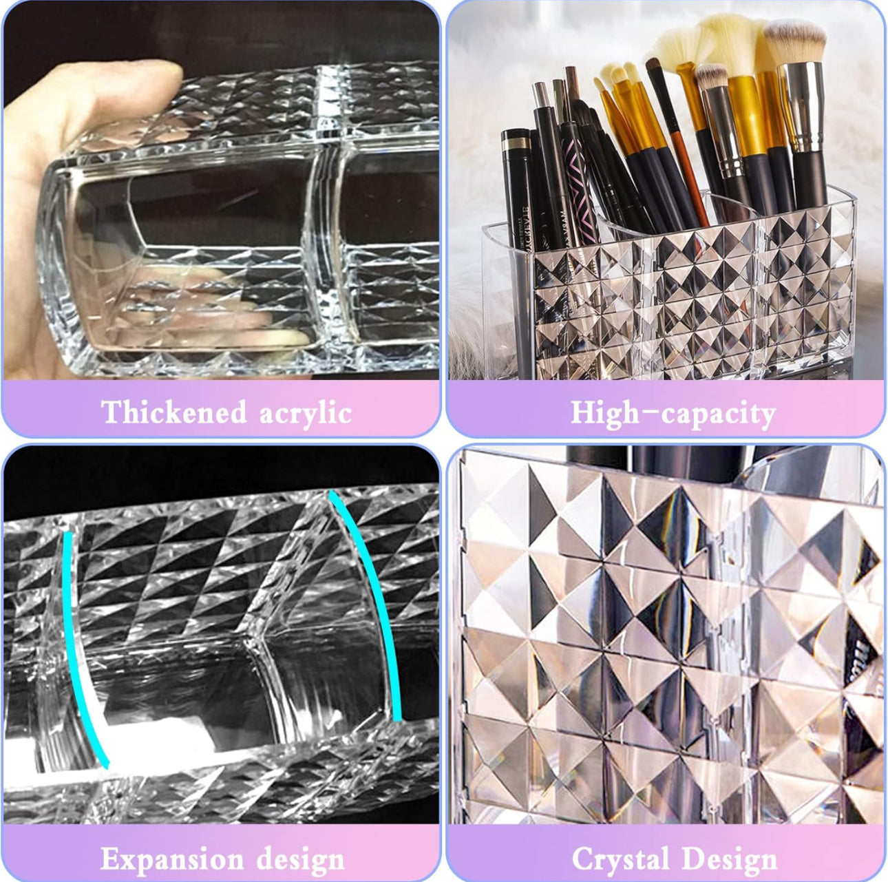 3 Slots Clear Acrylic Make Up Brush Organiser