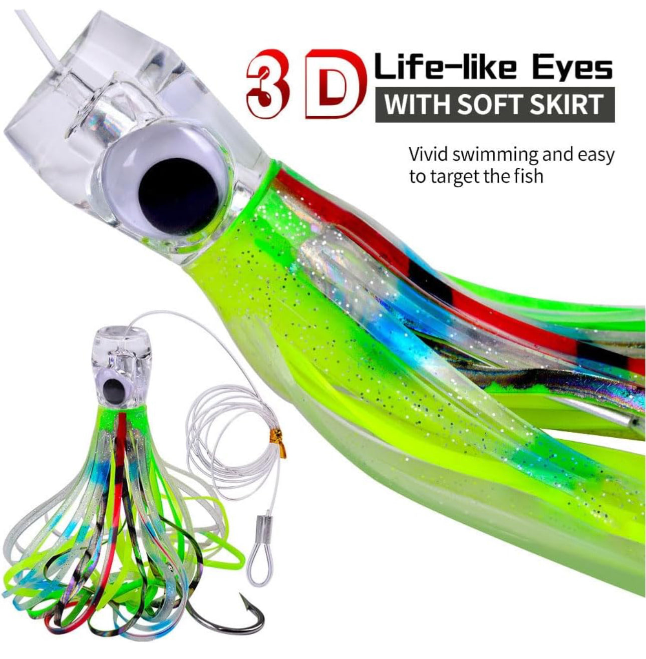 Trolling Lure 6.5 Inch Bait with 6 Pocket Storage Bag Squid Skirted Deep Sea Fishing Lure Kit for Saltwater Outdoor Fishing