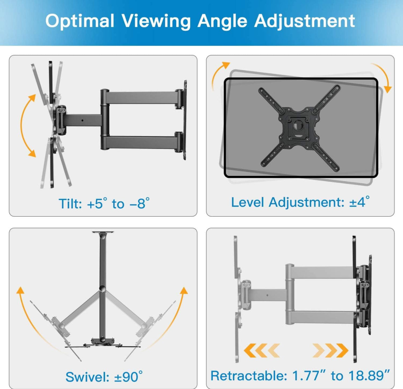 Universal Swivel Tilt Wall Mount 32-60 inch Full Motion Cantilever for LED,LCD and Plasma TV's