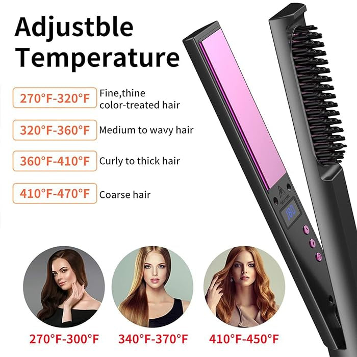 3-in-1 hair straightener, curling iron, hair straightening comb, with LED temperature display, four-level adjustment, fast heating hairdressing tools