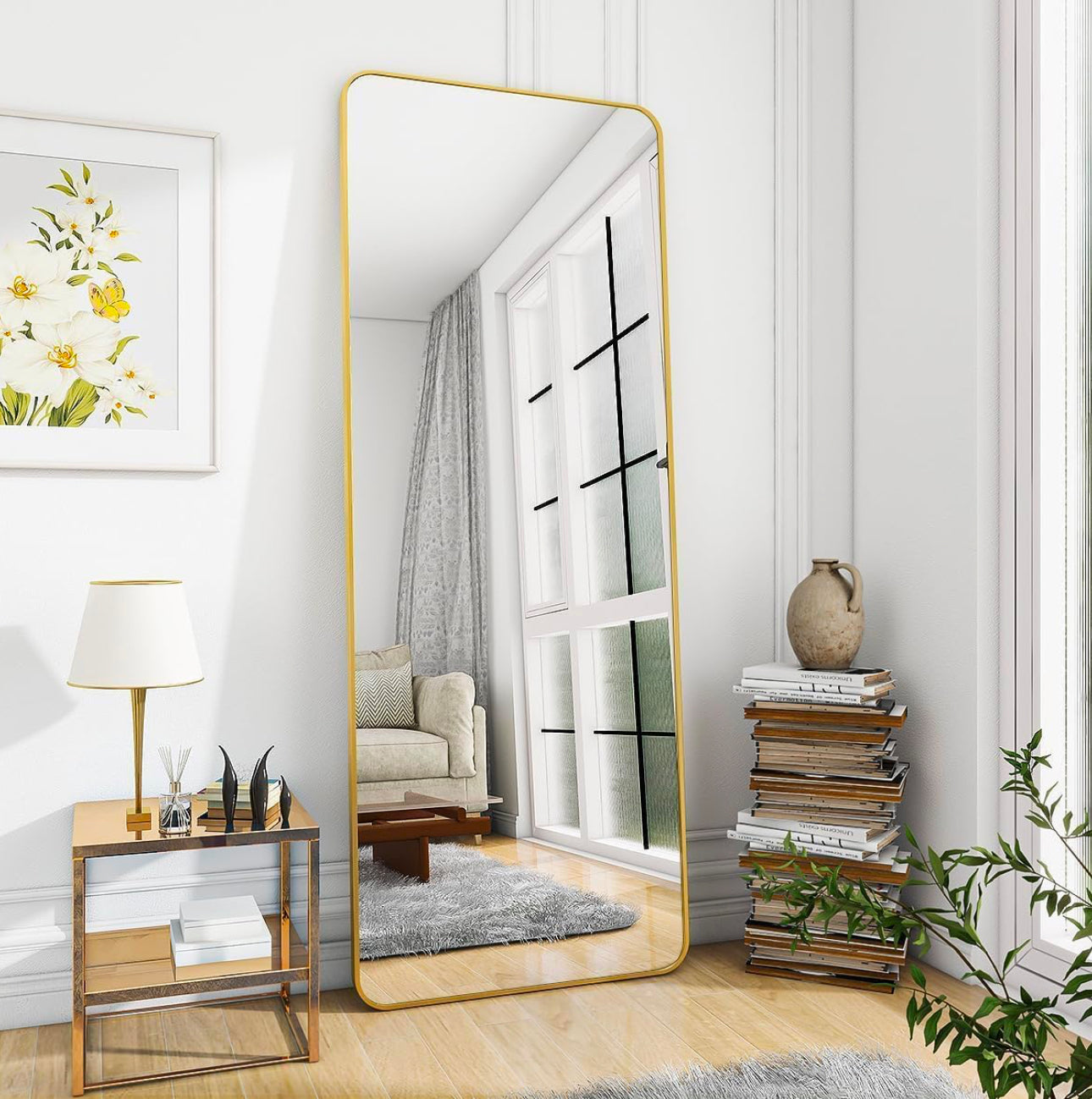 Full Length Aluminium Alloy  Large Standing Dressing Mirror Hanging Leaning Against Wall Mounted Mirror with Stand for Bedroom Locker Room Living Room - Various Options