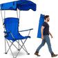 Folding Camping Chair with Shadow Sky, Portable Beach Outdoor Fishing Aluminum with Sun Protection and Carry Bag, Garden Chair for Beach, Pool, Garden, Blue (Color : Blue) XL