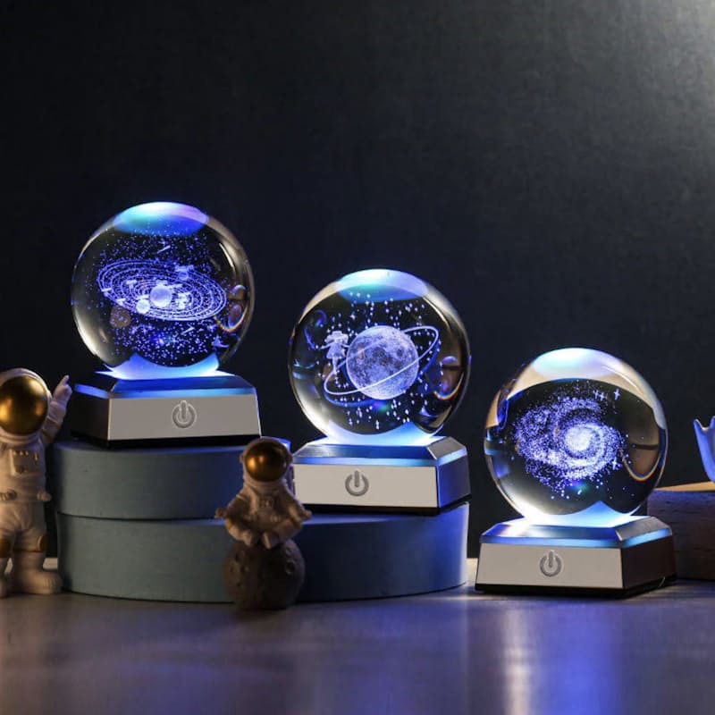 3D Solar System Crystal Ball With Light Up Base