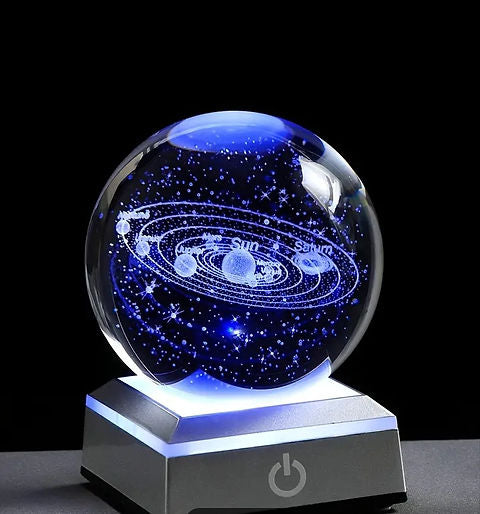 3D Solar System Crystal Ball With Light Up Base