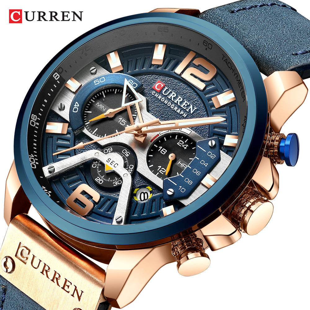 CURREN Unique Design Mens Business Quartz Watch Leather Strap Waterproof Sports Chronograph # 8329