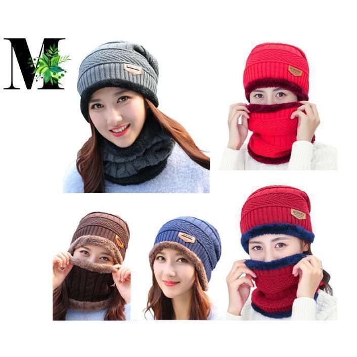 Women Winter Beanie Hat Scarf Set Warm Fleece Lined Slouchy Thick Baggy Knit Skull Cap