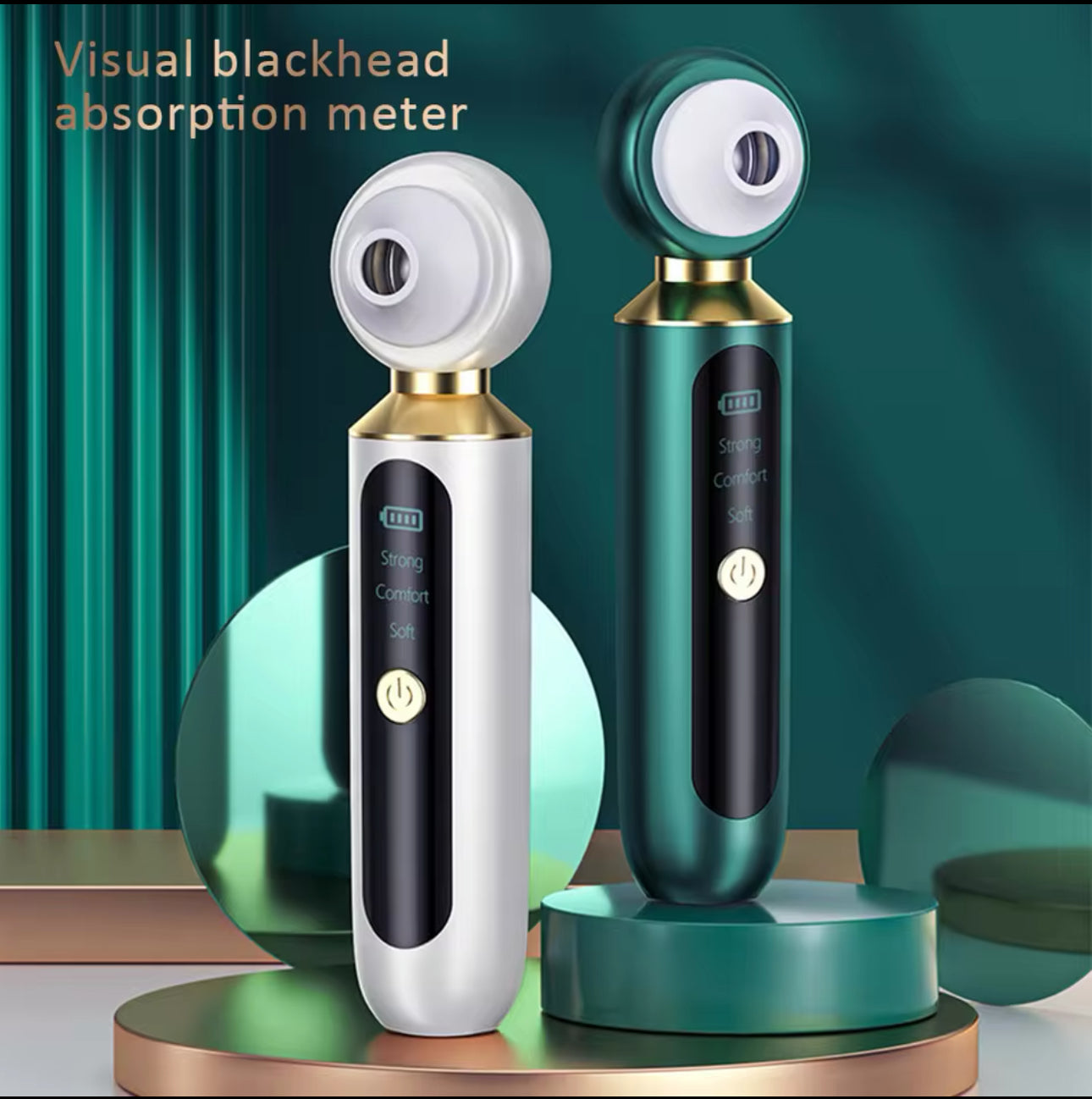 Blackhead Pore Acne Vacuum Facial Cleaner With Magnifier LED Light - Green/White