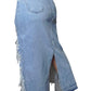 Women's Distressed Frayed Long Denim  Jean Skirt