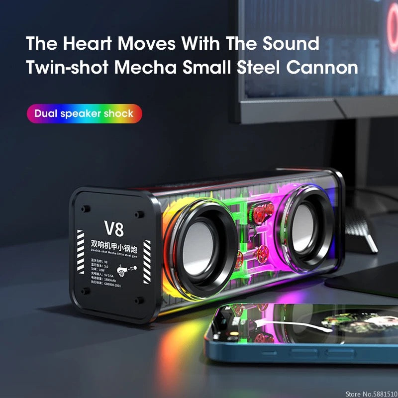 TWS Dual-Tone Transparent Mech Speaker RGB Light Bluetooth 5.0 Portable Subwoofer Portable Wireless Subwoofer Audio Sports