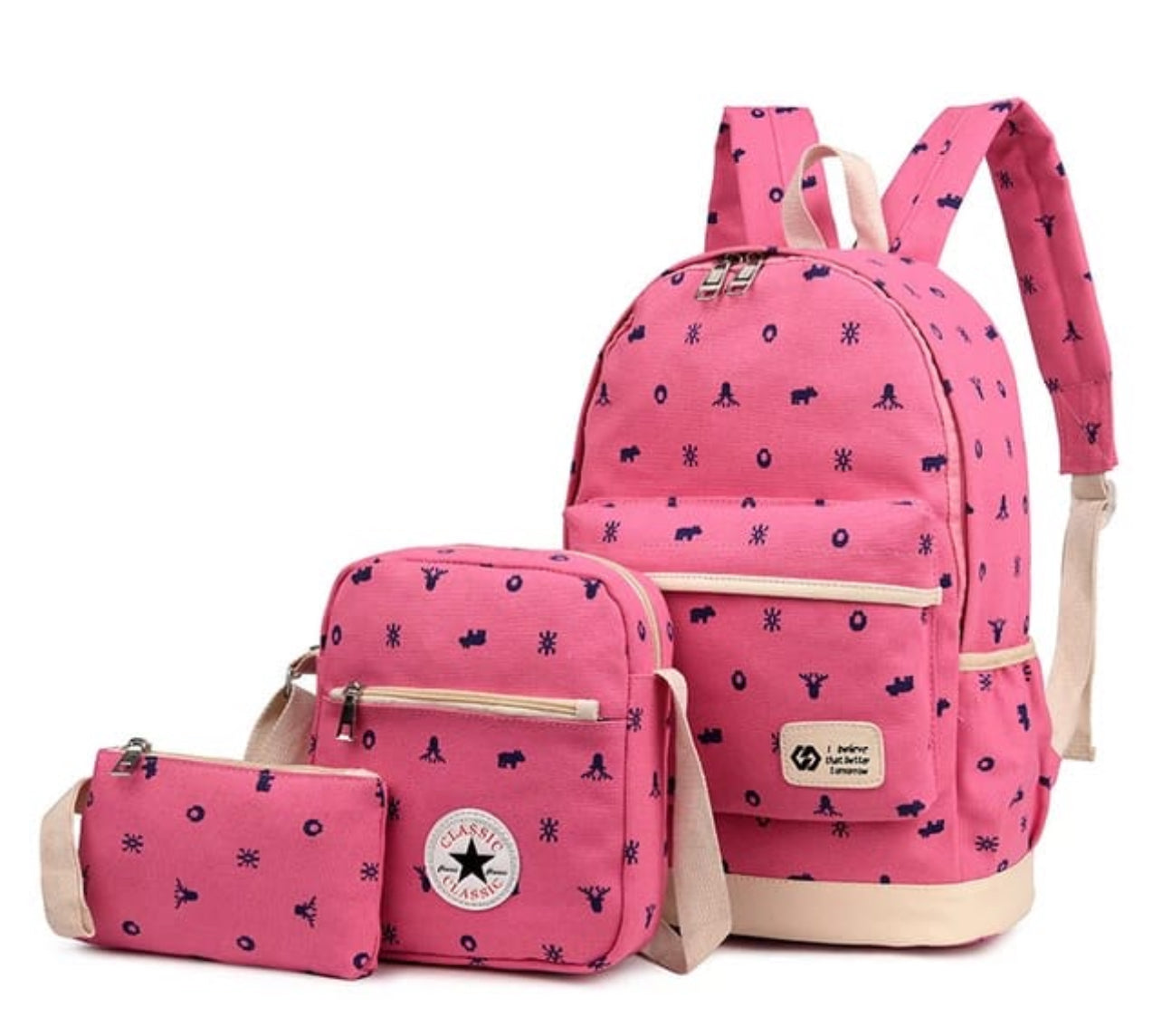 School Bag Set Canvas Backpack Handbag Lunch Shoulder Bags Pencil Cases Casual Daypack 3PCS Backpacks Rucksacks School Bags