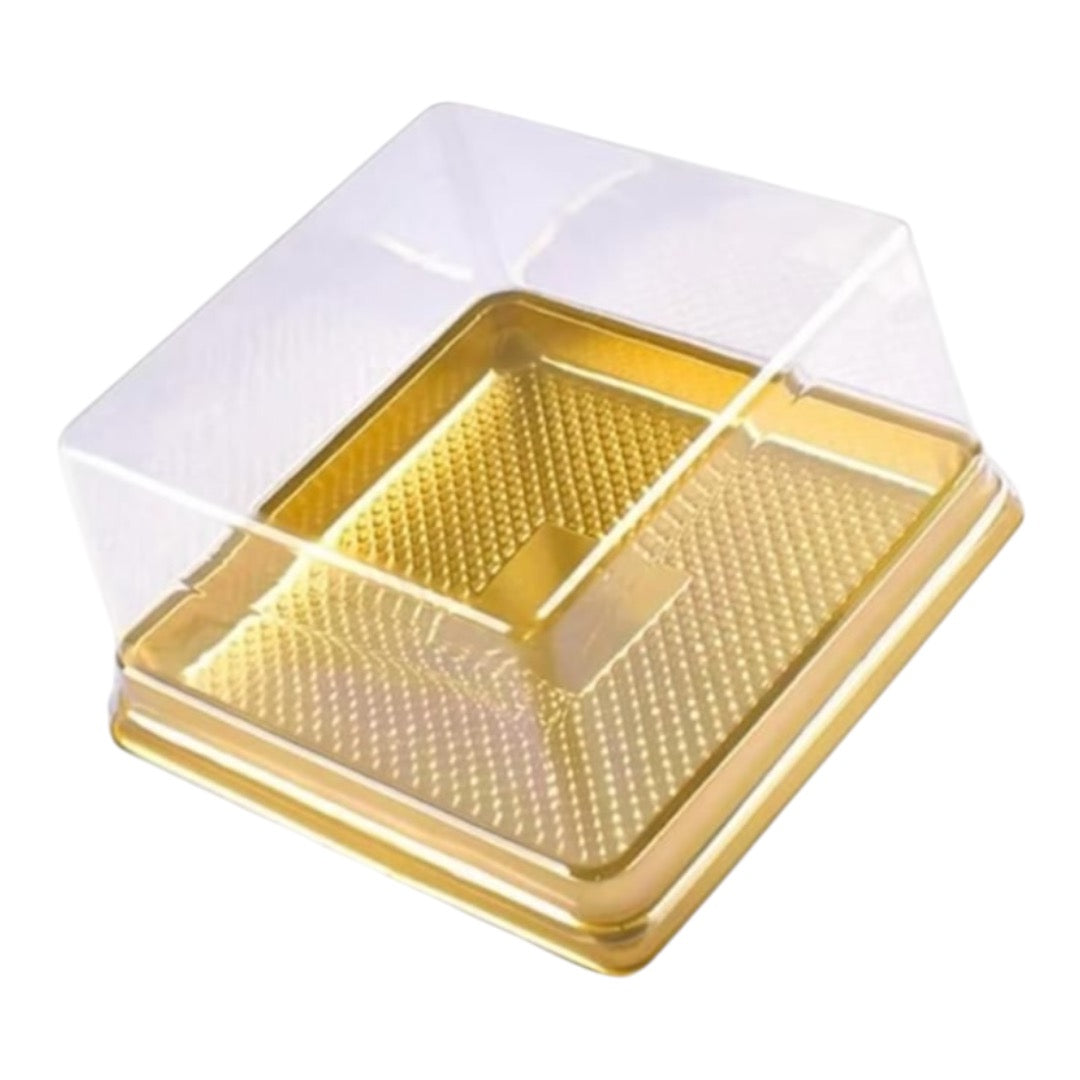 50Pcs Square Plastic Dessert Containers With Gold Base - Transparent