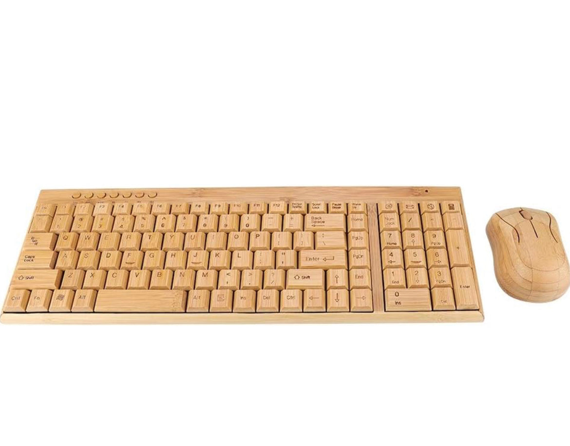 Wireless Bamboo Wooden Keyboard & Mouse