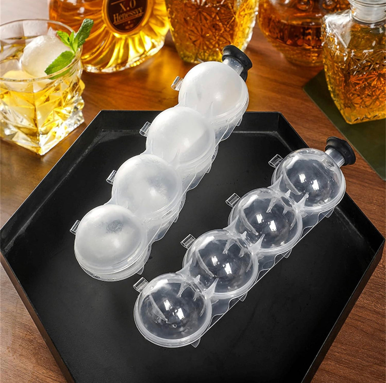 Four Hole Whiskey Round ice Hockey Mold,Bar Ice Cube Ball Maker,Round Ice Hockey Reusable Summer Ice Maker Home Kitchen Ice Hockey Mold