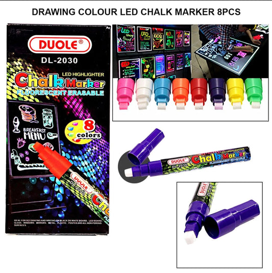 LED Highlighter Chalk Marker 8Pcs (Flourescent Erasable)