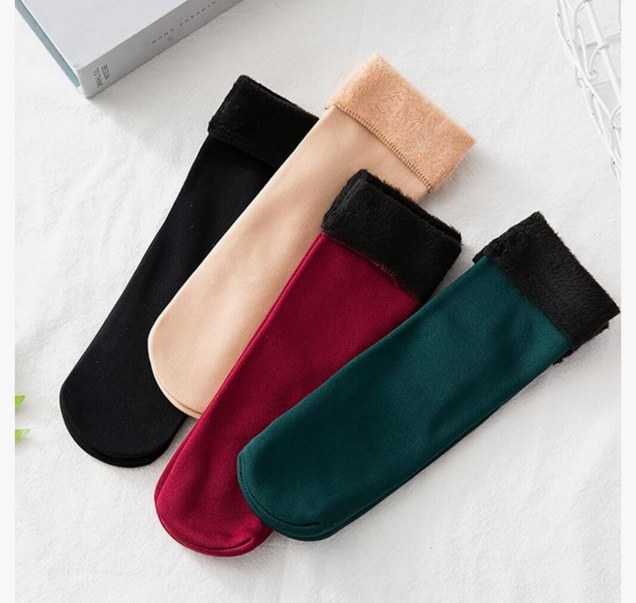 Winter Warm Stylish 2 Pairs solid short thick socks Women Plus velvet Cotton elastic.