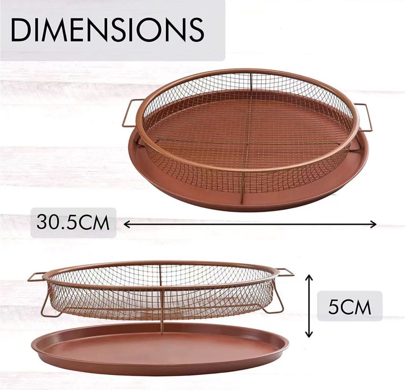 2 Pieces Round Copper Crisper Oven Baking Tray Non-Stick Mesh Crisper Basket