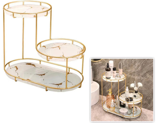 Exquisite Cosmetic Decorative Tray three tier Perfume Organiser Freestanding Counter Top Storage Holder tray Rack for Home Bathroom Decor white