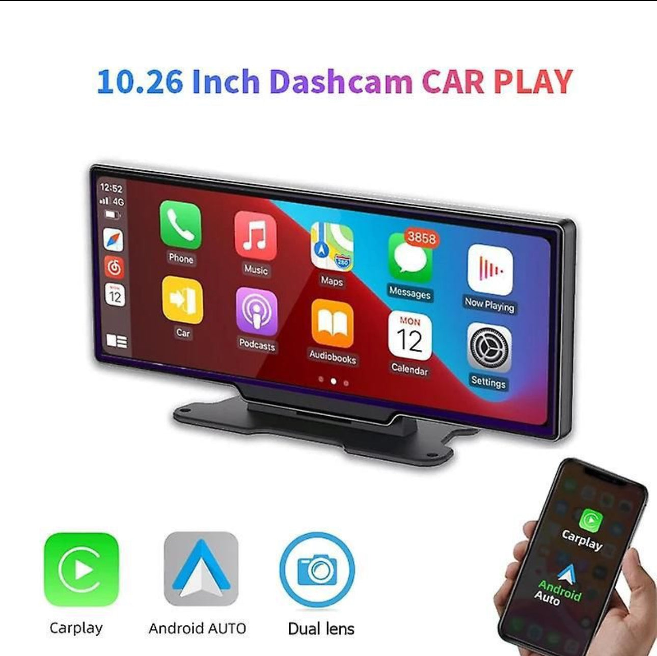 10.26Inch Apple CarPlay/Android Auto Screen & Reverse Camera MP5 Player Black