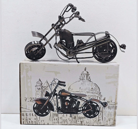 Vintage Metal Motorcycle Sculpture, Iron Desk Moto Decor Gift for Rider/Dad/Friend