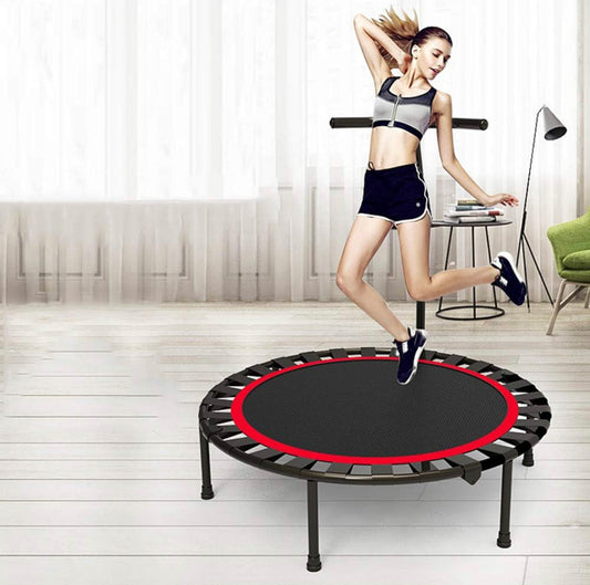 Trampoline for Adults, with an Adjustable Handle bar Indoor rebounder, Foldable Round Mini Bouncer Safe and Silent