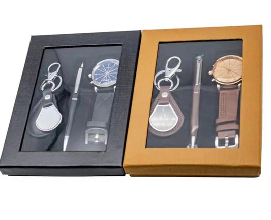 Men Watches Gift Set Watch Leather Belt Signing Pens Keychain Sets Family Gifts Watch Present Gift For Business's Man, Father's