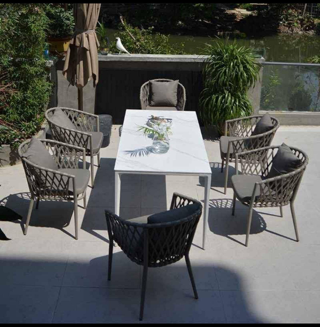 6 Seater Outdoor Patio Garden Balcony Hotel Set With Chairs and Table Nordic Bohemian Theme.