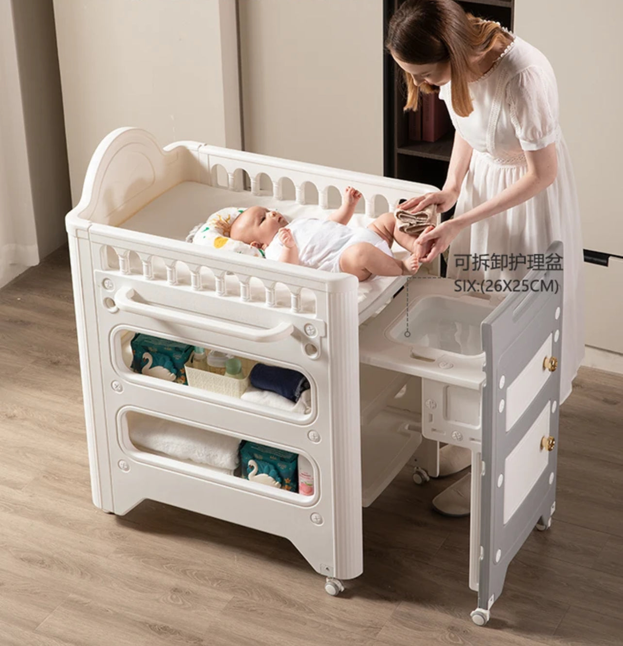 Pull-out Diaper-Changing Table Multifunctional Bathroom Baby Care Desk Mat Storage Box Diaper Changing Rack