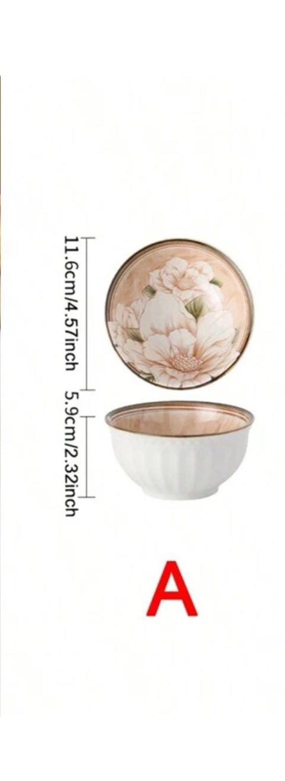 4pcs Vintage Hand Painted Camellia Flower Pattern Ceramic Rice Bowl Set