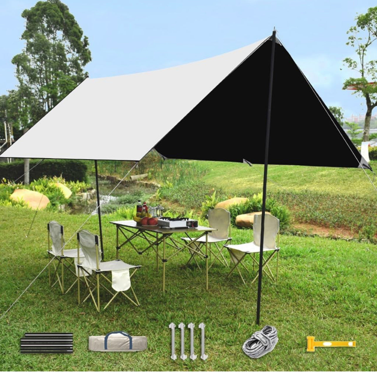 Waterproof Uv Protection Camping Tarp Hammock Rain Fly Ultralight Portable Shade Sail for Picnic, Hiking Outdoor Activities 3x4M