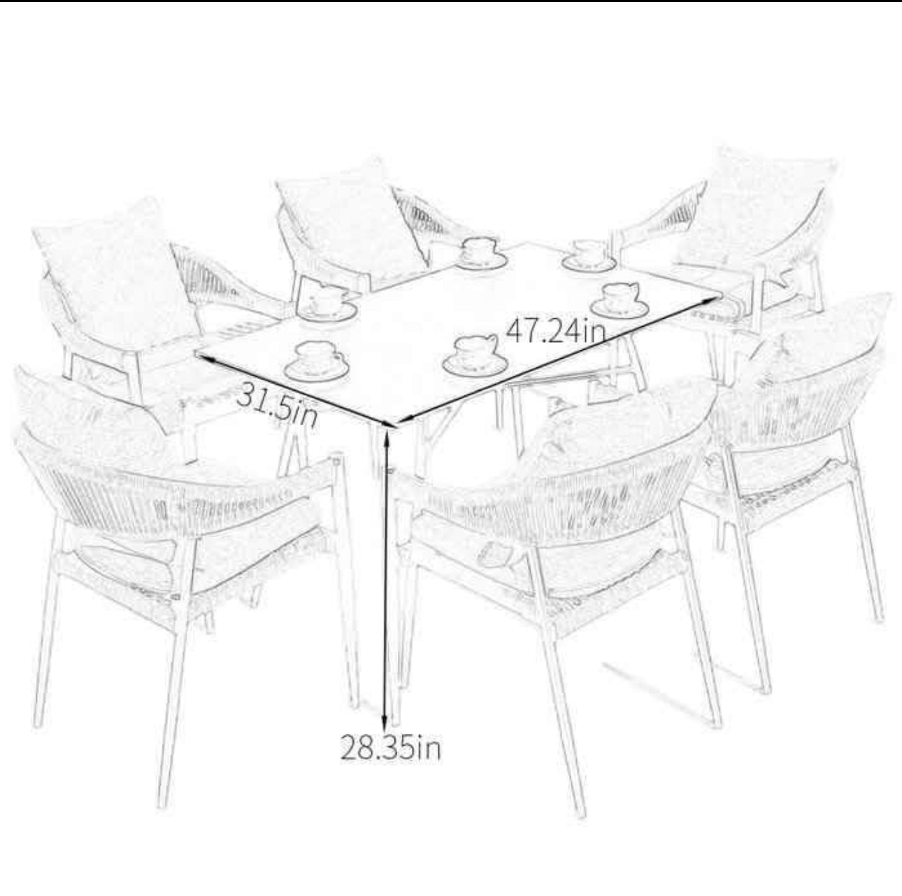 6 Seater Outdoor Patio Garden Balcony Hotel Set With Chairs and Table Nordic Bohemian Theme.